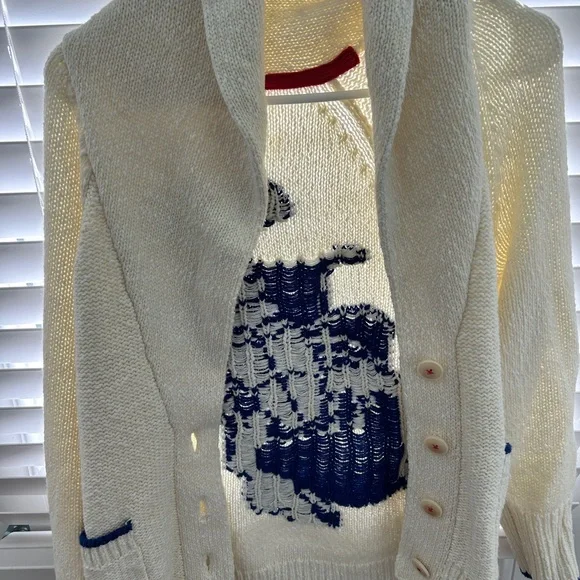 Anthropologie Maeve White Sweater with Blue Accents - Picture 5 of 6